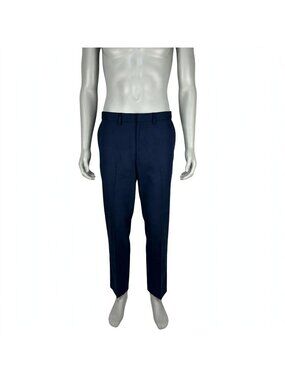 J.M. Haggar Mens Classic Fit Dress Pants Navy Blue 38x29 Polyester Blend Trouser